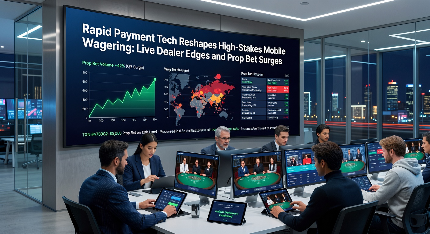 Grafik mit Prop-Bet-Optionen auf Smartphone und Live-Dealer-Tisch mit Echtzeit-Zahlungsikone